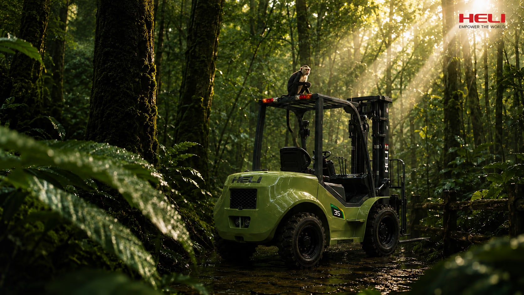 HELI industrial truck in a forest setting