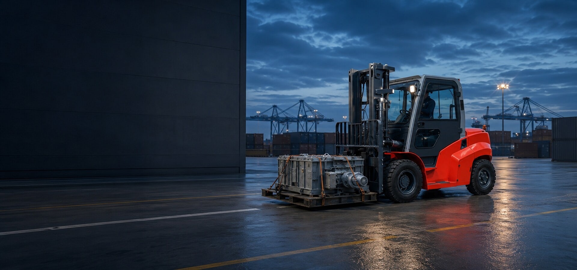 HELI rough-terrain forklift handling material at a port terminal